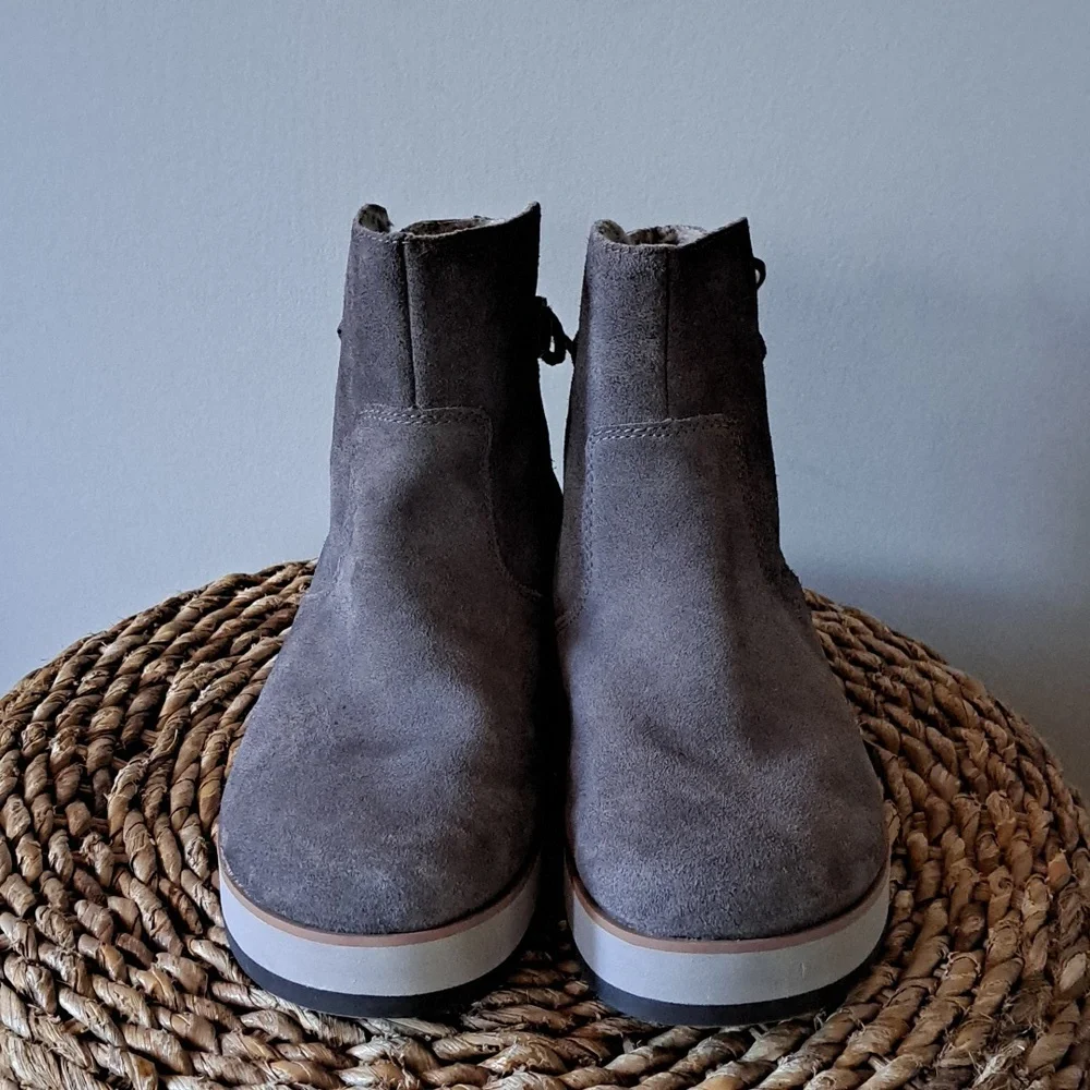 Merrell Womens Grey Suede Leather Pull-On Fleece Lined Ankle Booties Laces S-9.5